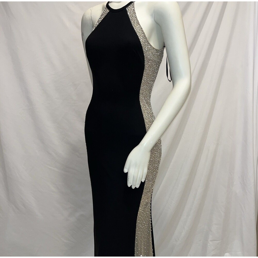 David's Bridal Formal Dress Size 2 Black w/mesh (part lined) sequin side panel